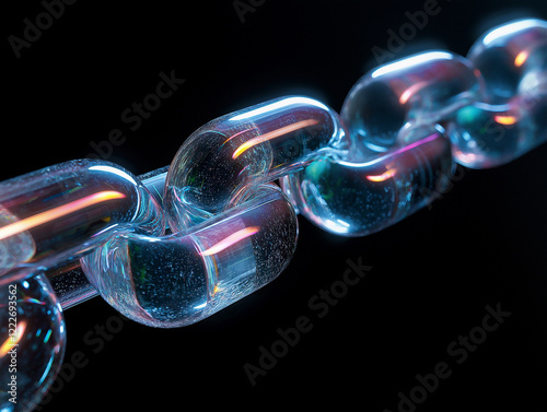 Glass material chain against black background