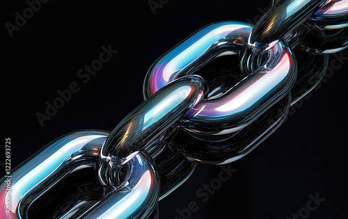 Glass material chain against black background