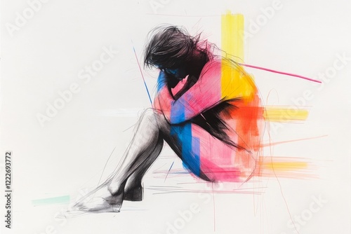 A silhouette of a slumped figure with fading lines radiating outward, symbolizing loss and unfulfilled hope, drawn in muted pastel tones