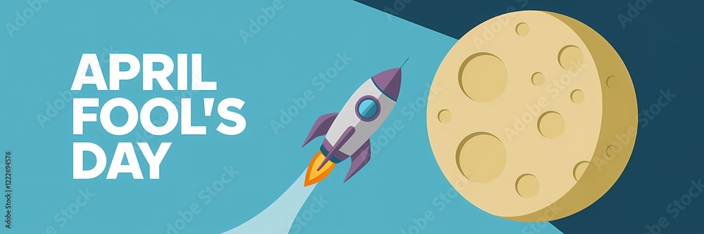 A creative minimalist April Fool's Day poster design with a space theme. The poster has a light blue background with white text that says A creative minimalist April Fool's Day poster design with a space theme. The poster has a light blue background with white text that says