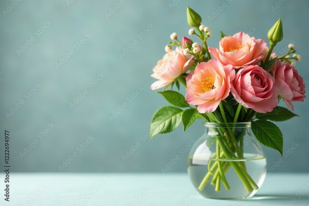 Delicate floral arrangement with leaves and flowers in a vase, nature, flowers Delicate floral arrangement with leaves and flowers in a vase, nature, flowers