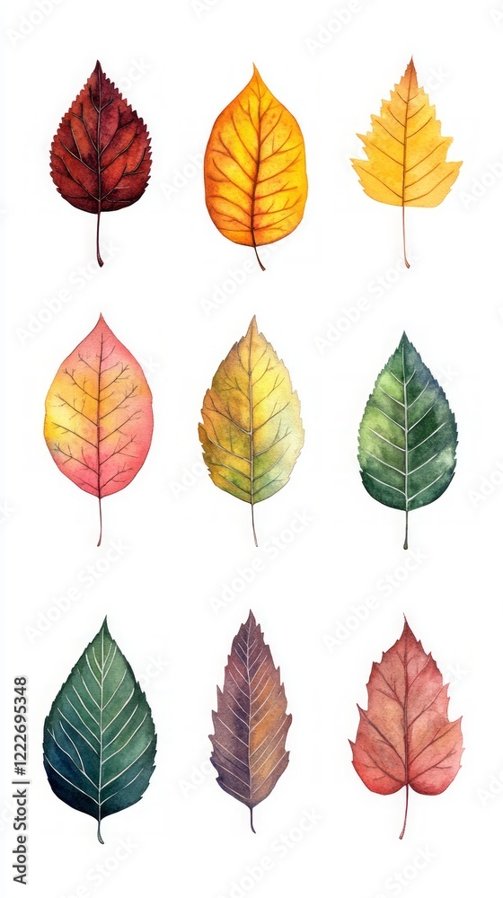 Fototapeta premium Autumn Leaves Watercolor Painting - Vibrant Fall Foliage