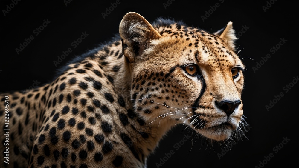 Close-up profile of a cheetah, showcasing its distinctive spotted fur, Close-up profile of a cheetah, showcasing its distinctive spotted fur,