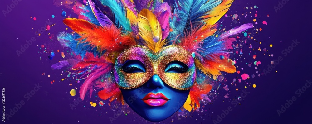custom made wallpaper toronto digitalVibrant carnival mask with colorful feathers on abstract purple background