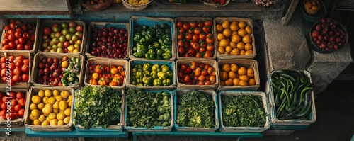 Wallpaper Mural Colorful fresh produce display at outdoor market with vegetables and fruits Torontodigital.ca