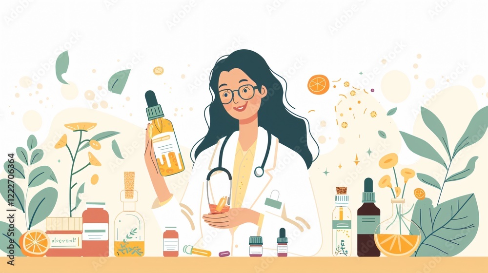 Woman Pharmacist Invents Organic Product in Laboratory Woman Pharmacist Invents Organic Product in Laboratory
