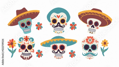Wallpaper Mural Mexican Sugar Skulls Flat Vector Illustrations Set for Creative Projects Torontodigital.ca