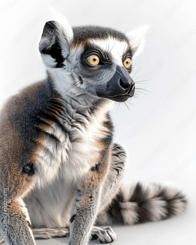 Obraz premium Lemur in photorealistic detail against a white background, showcasing its features in daylight