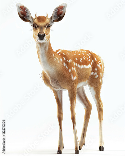 Oribi standing gracefully against a white background in a bright daylight setting showcasing fine details photo