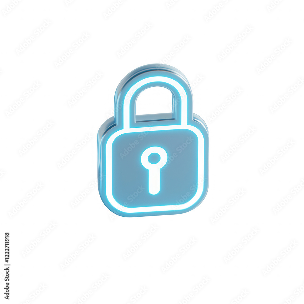 A glowing blue lock symbolizing security and digital protection., isolated on a transparent background. A glowing blue lock symbolizing security and digital protection., isolated on a transparent background.