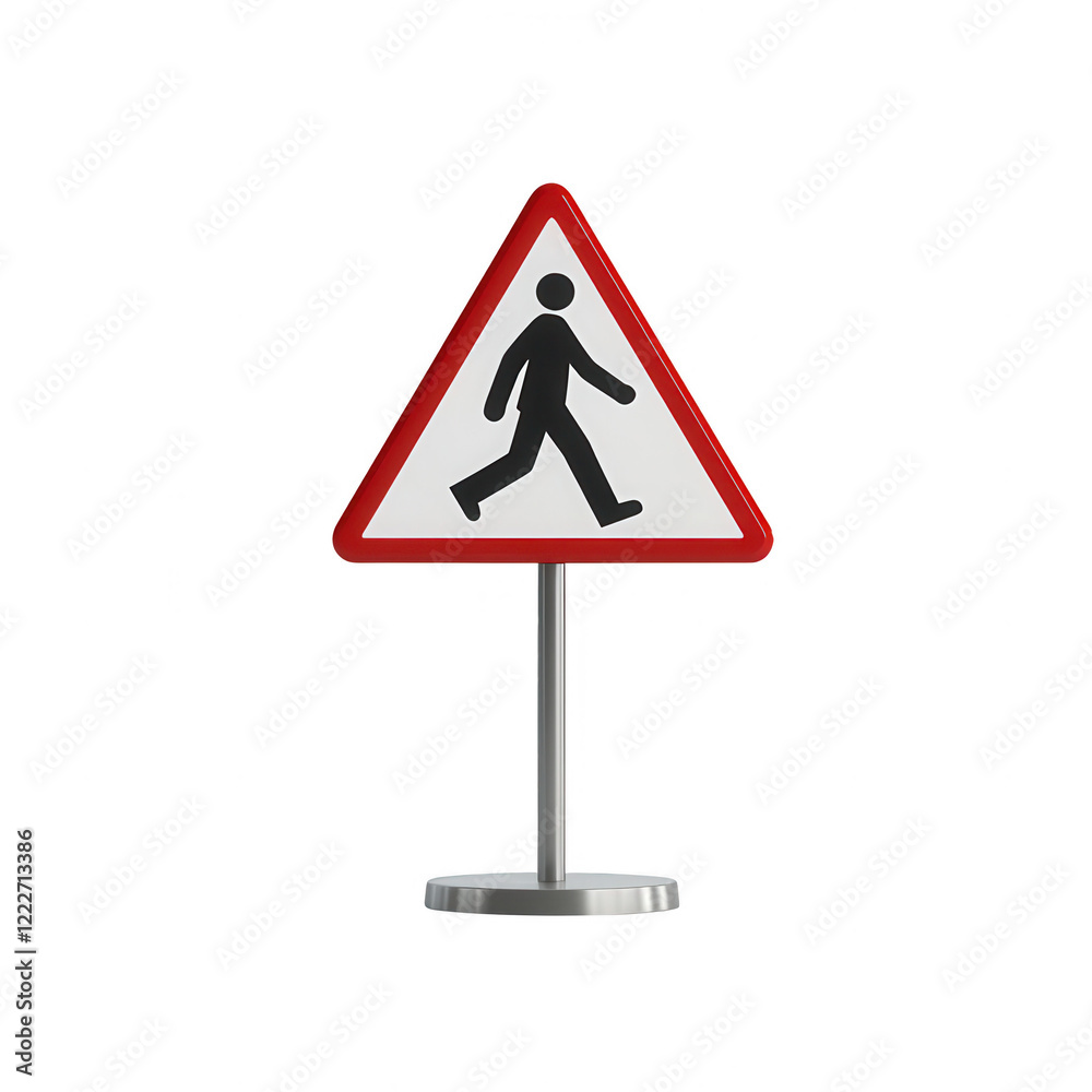 A pedestrian warning sign indicating a walking zone for safety on the road. A pedestrian warning sign indicating a walking zone for safety on the road.