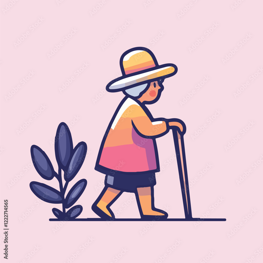 Old lady with walking stick vector illustration Old lady with walking stick vector illustration
