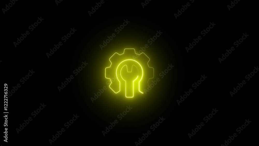 Neon Glowing Settings Gear and wrench Icon animation. Neon Glowing Settings Gear and wrench Icon animation.