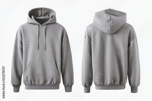 Stylish grey hoodie with front pocket and hood for casual wear and outdoor activities photo