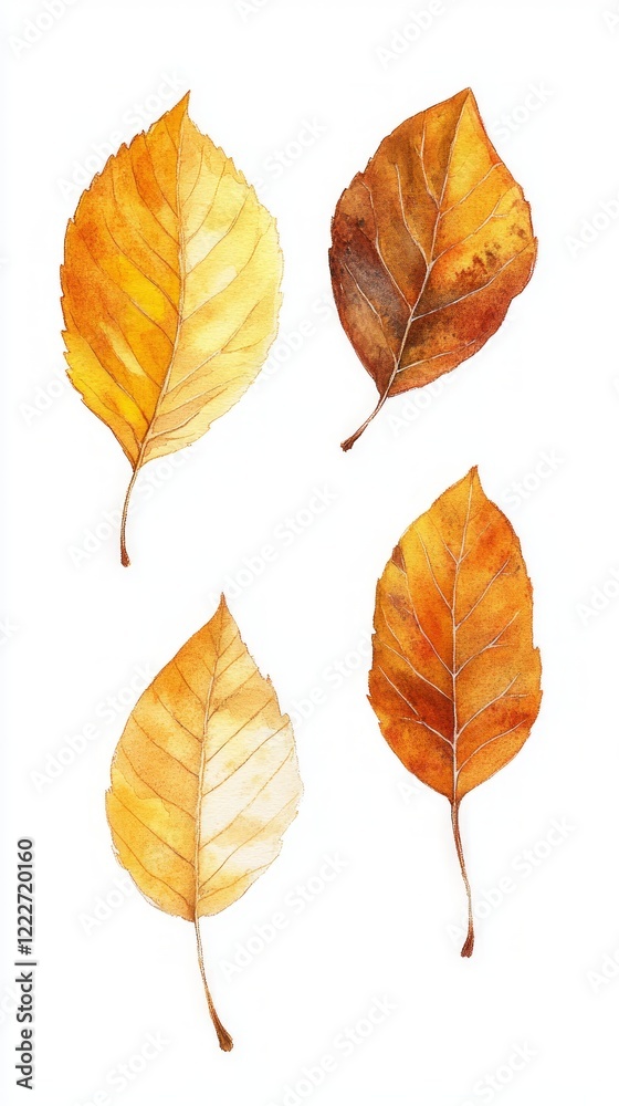 Autumn Watercolor Leaves: A Detailed Botanical Illustration of Fall Colors Autumn Watercolor Leaves: A Detailed Botanical Illustration of Fall Colors