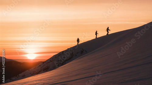 Climbers standing on top of mountain aerial photography