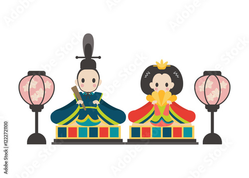おひなさまとぼんぼり　ベクターイラスト