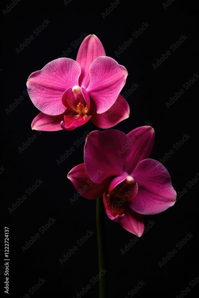 Dark elegance of black background with pink cattleya, , floral, modern Dark elegance of black background with pink cattleya, , floral, modern