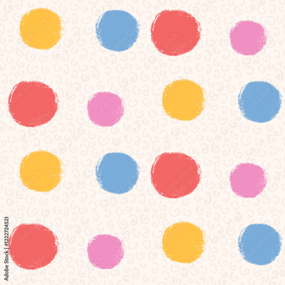 Polka dots abstract seamless pattern couache drawn. Circular spots allover background. Round brush blobs repeat cover. Scribble oval elements marker draw. Vector surface design festive motif. Polka dots abstract seamless pattern couache drawn. Circular spots allover background. Round brush blobs repeat cover. Scribble oval elements marker draw. Vector surface design festive motif.