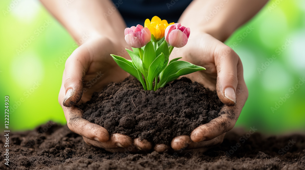 Gardening enthusiasts planting colorful flowers in a lush garden during springtime Gardening enthusiasts planting colorful flowers in a lush garden during springtime