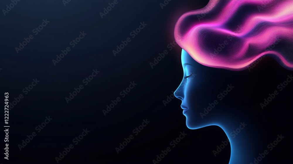 Fototapeta premium artificial intelligence promotional poster, glowing neural network graphics