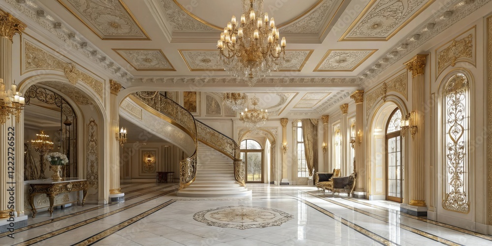 Obraz premium Gilded interior of an upscale mansion, refinement, gold decor