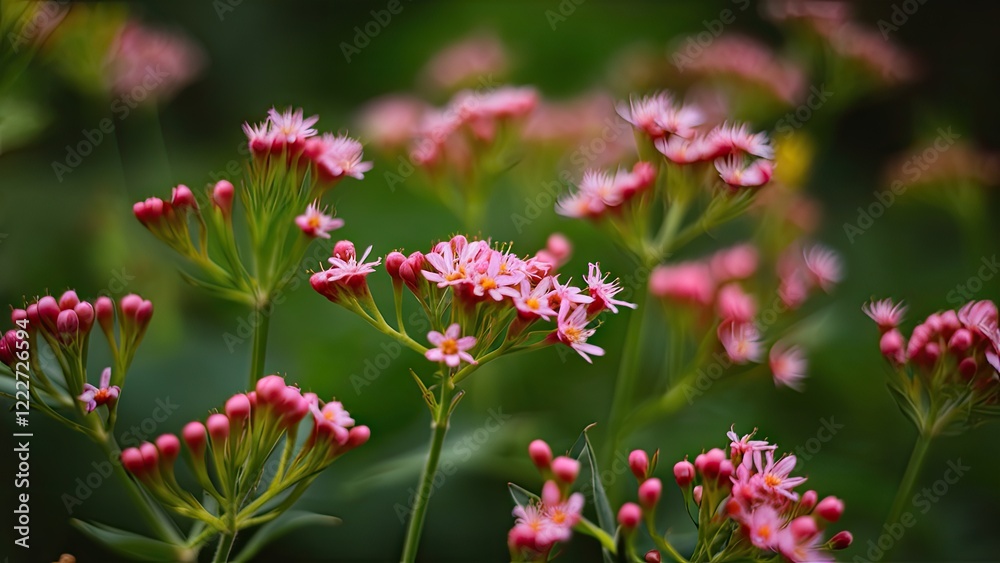 Delicate pink flowers in soft focus with lush green background showcasing vibrant blooms and gentle bokeh effect for serene botanical aesthetic Delicate pink flowers in soft focus with lush green background showcasing vibrant blooms and gentle bokeh effect for serene botanical aesthetic