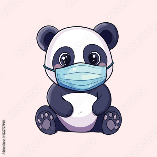 Cute panda is wearing a mask vector illustration