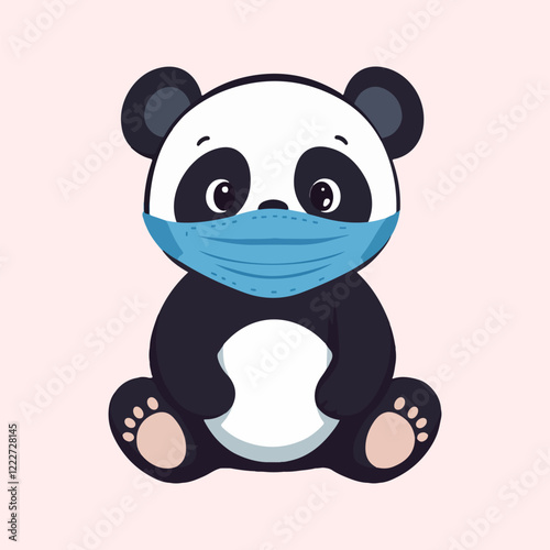 Cute panda is wearing a mask vector illustration