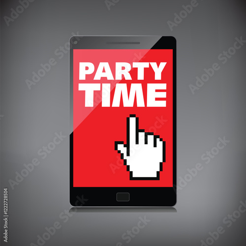 Party time words display on High-quality smartphone screen.