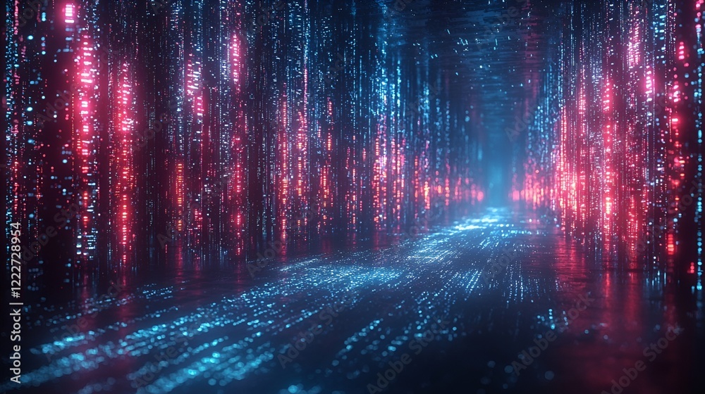 Digital rain data stream tunnel, futuristic background, tech concept Digital rain data stream tunnel, futuristic background, tech concept