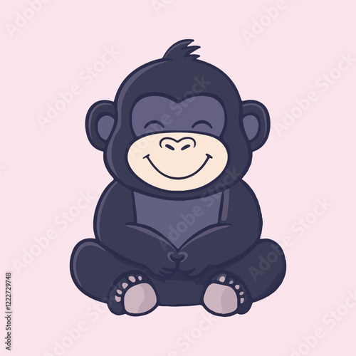 Cute cartoon gorilla sitting on the floor vector illustration