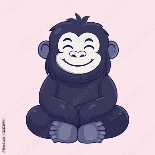 Cute cartoon gorilla sitting on the floor vector illustration