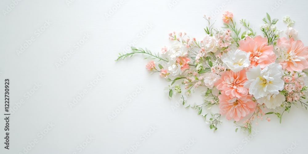 Beautiful pink and white flower arrangement with greenery on a soft, textured background. Perfect for spring themes and romantic designs. Beautiful pink and white flower arrangement with greenery on a soft, textured background. Perfect for spring themes and romantic designs.