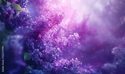 Lilac spring flowers bunch violet art design background. Blooming violet lilac flowers in a garden