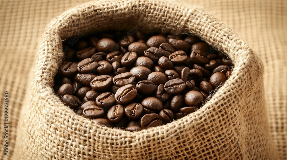 Coffee beans in a burlap bag. Selective focus. Coffee beans in a burlap bag. Selective focus.