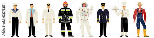 set of men in uniforms of different professions isolated on a white background. a flat cartoon-style drawing. stock vector illustration. EPS 10.
