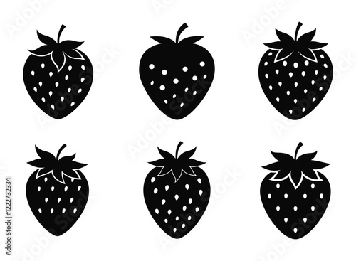 Garden strawberry fruit or strawberries flat silhouette vector icon for food apps and websites
