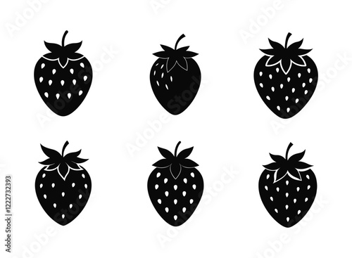 Garden strawberry fruit or strawberries flat silhouette vector icon for food apps and websites