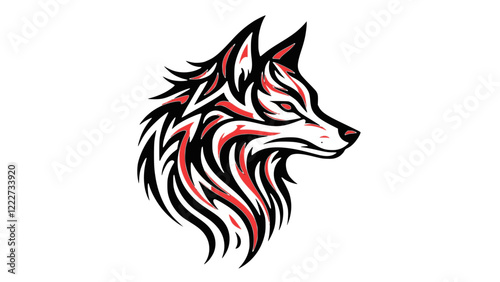 Tribal Wolf Head Illustration in Black and Red