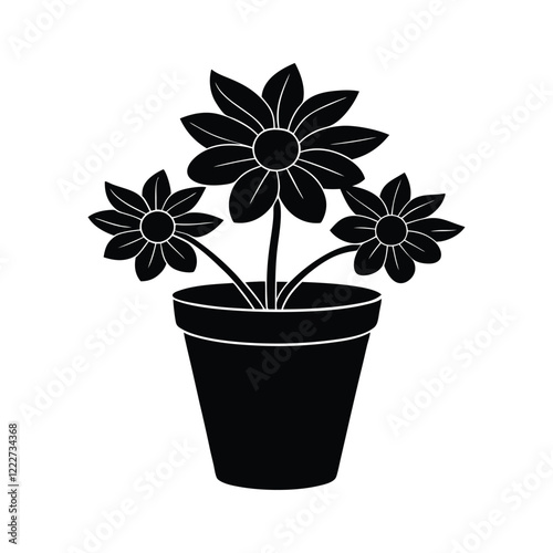 Elegant flower in a pot silhouette vector, home decor plant icon, botanical minimalistic design
