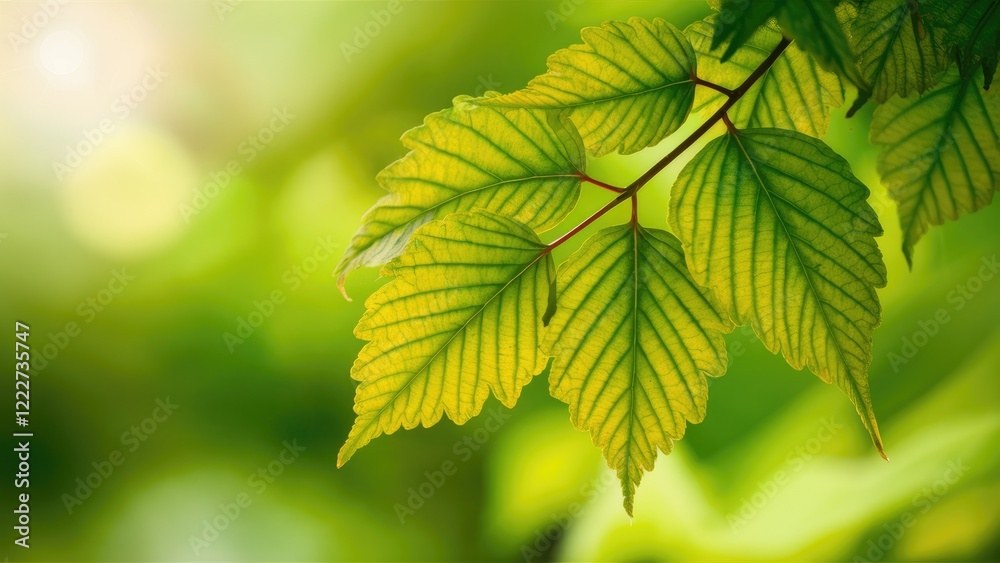 Closeup of vibrant green leaves with intricate veins on the right side against a softly blurred green backdrop ideal for banners or posters Closeup of vibrant green leaves with intricate veins on the right side against a softly blurred green backdrop ideal for banners or posters