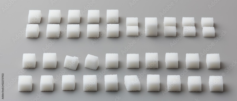 Obraz premium An arrangement of white sugar cubes in neat rows on a surface.