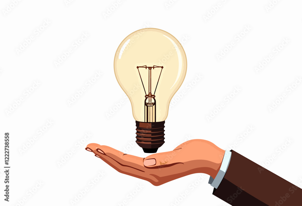 Idea Bulb Vector Illustration: White light bulb on a hand, clean lines and minimalist design, isolated on white. Suitable for business, innovation, and design projects.
Idea Bulb Vector Illustration: White light bulb on a hand, clean lines and minimalist design, isolated on white. Suitable for business, innovation, and design projects.