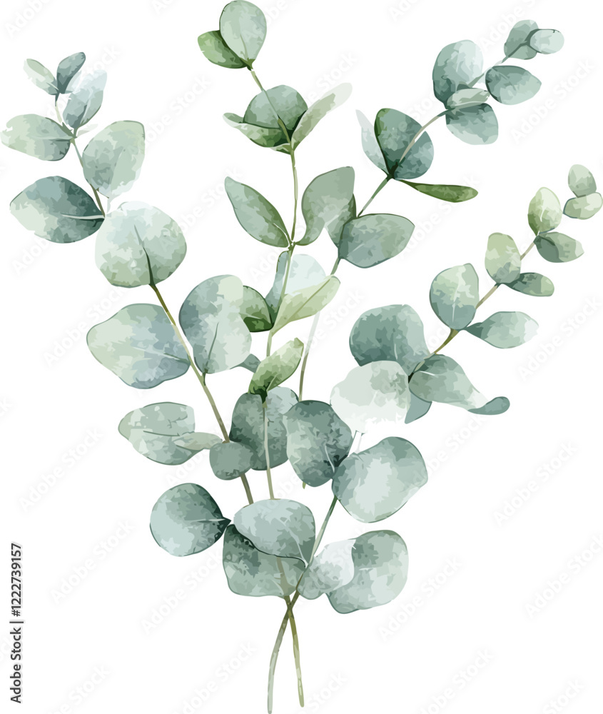 Obraz premium Eucalyptus Watercolor Vector Illustration.