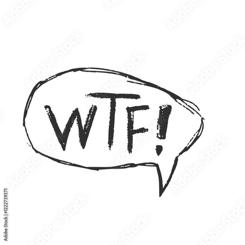 Speech bubble with wtf swear word. Curse crayon doodle text. Bad bulling expression on chat dialog boxes. Aggressive swearword isolated on white background. Vector hand drawn illustration