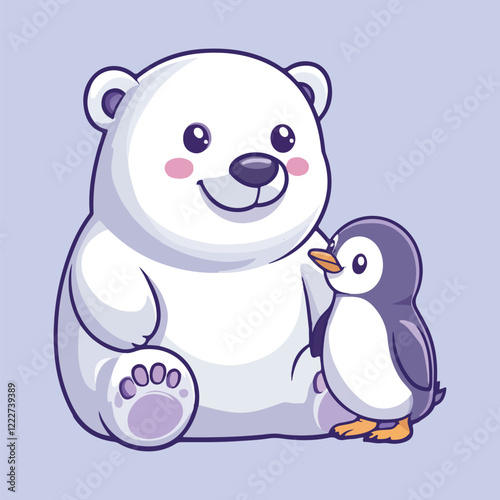 Polar Bear and Penguin Sliding Together vector illustration