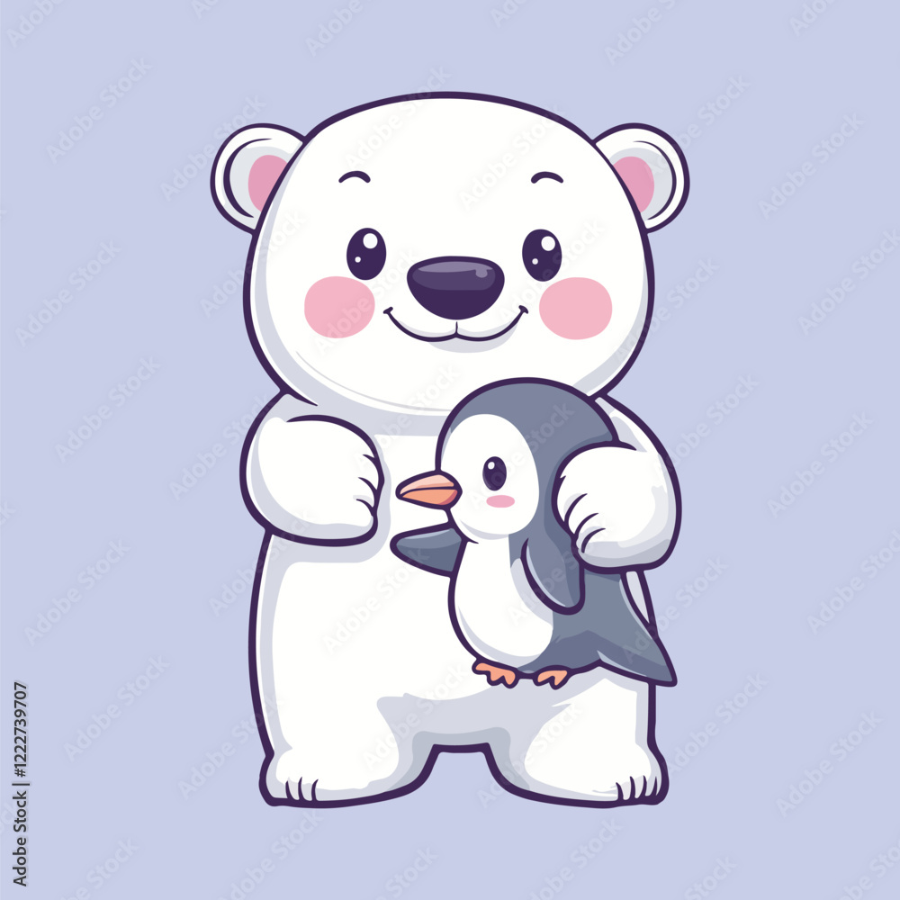 Fototapeta premium Polar Bear and Penguin Sliding Together vector illustration