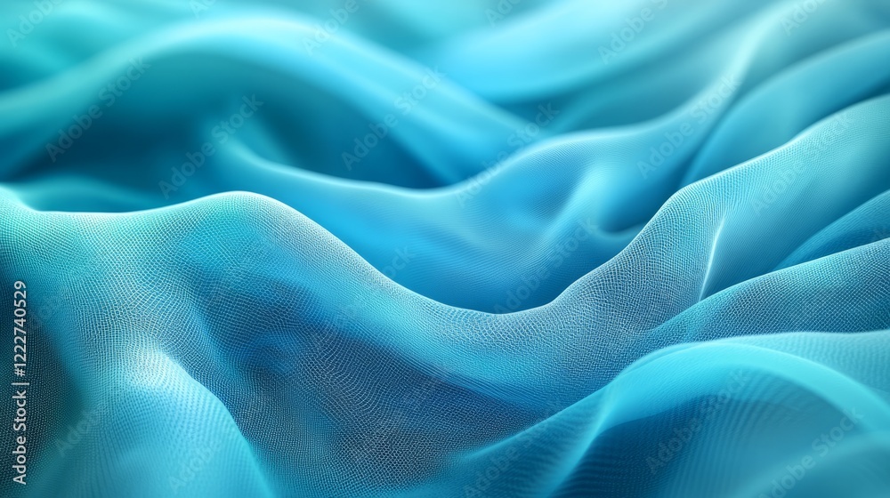 Obraz premium Soft, flowing turquoise mesh with a blue-green blur gradient and grainy noise texture, creating a dynamic and fluid background