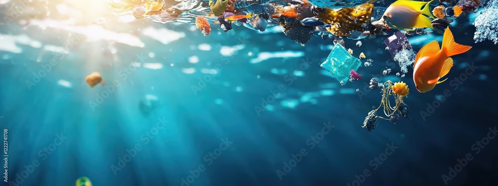 Naklejka premium Top view of a sea with visible underwater clean-up initiatives.